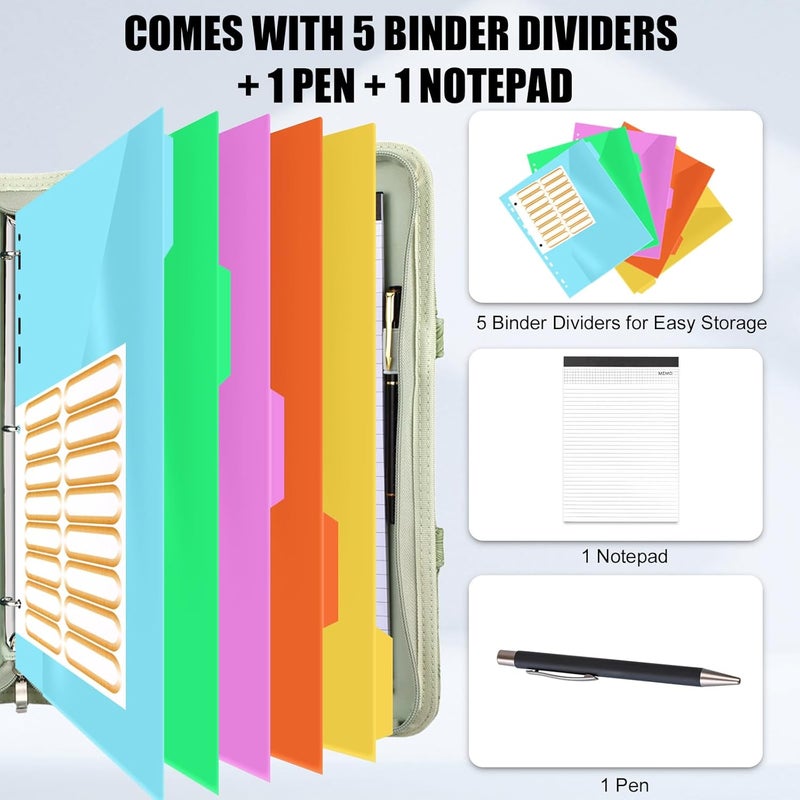 NATISERAUM Portfolio Binder - 3 Ring Binder with Handle, Vegan Leather Business Padfolio Folder with Notepad, Includes 5 Dividers with 10 Pockets for Documents Files - Image 3